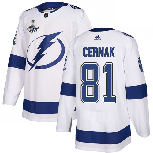 Adidas Tampa Bay Lightning Men #81 Erik Cernak White Road Authentic 2020 Stanley Cup Champions Stitched NHL Jersey->tampa bay lightning->NHL Jersey